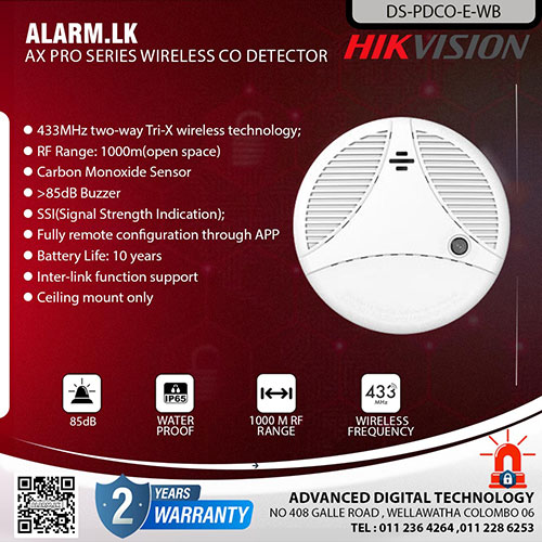 DS-PDCO-E-WB - Hikvision Alarm AX Pro Series Wireless CO Detector Colombo Srilanka